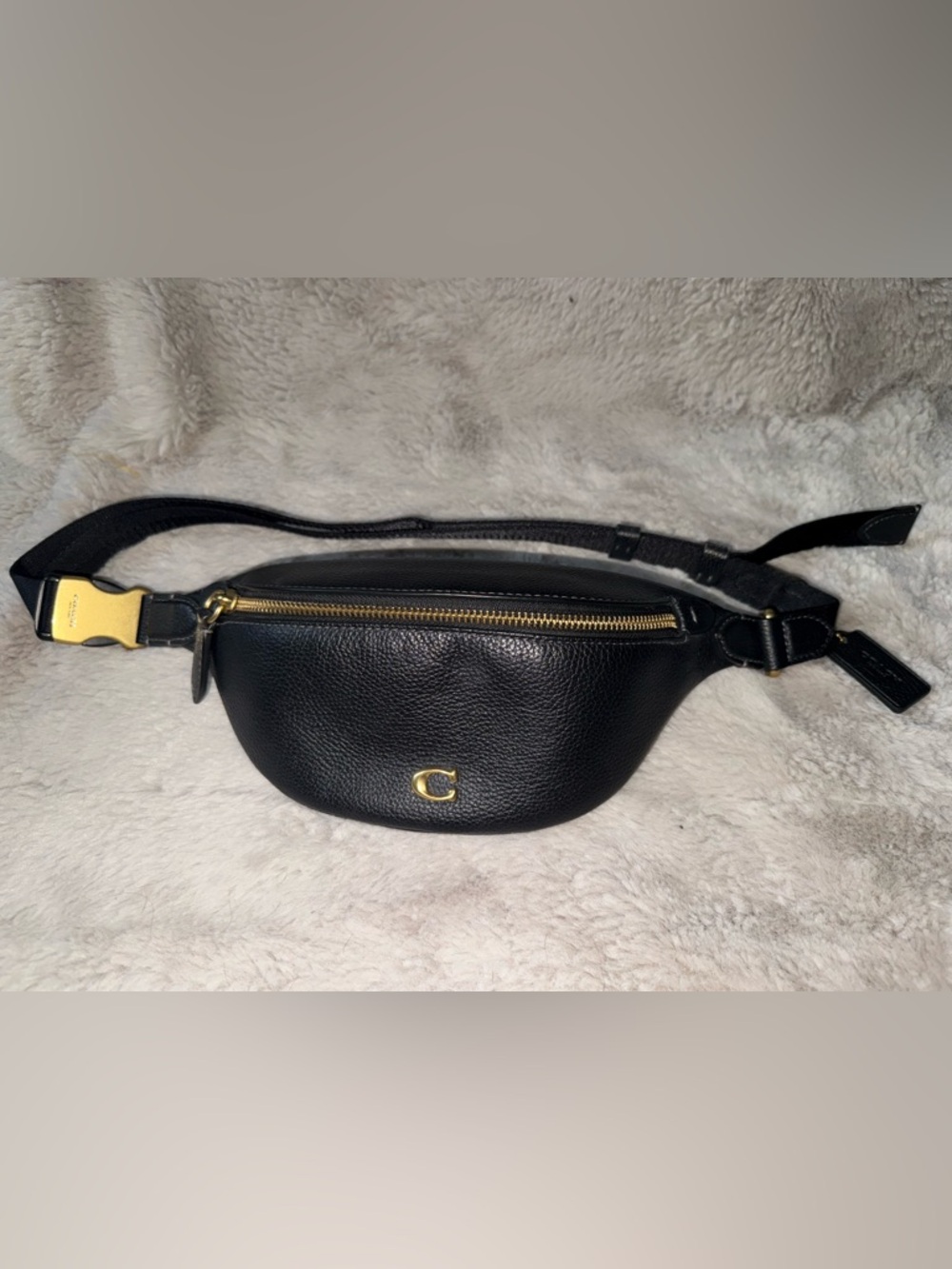 Coach Black Pebbled Leather belt Bag with Gold Hardware